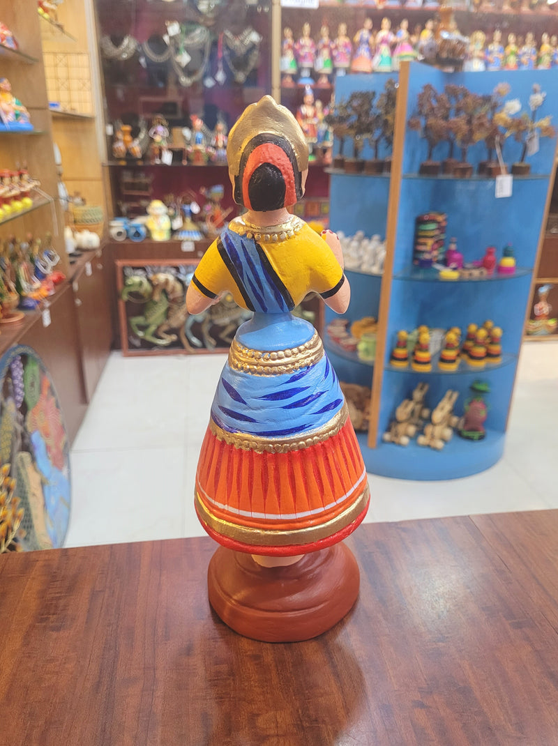 Diamond Dancing Doll 12 inch Big yellow with Blue (12 H * 4.5 L * 4.5 W) inch Paper mache Thanjavur thalayatti bommai dancing doll