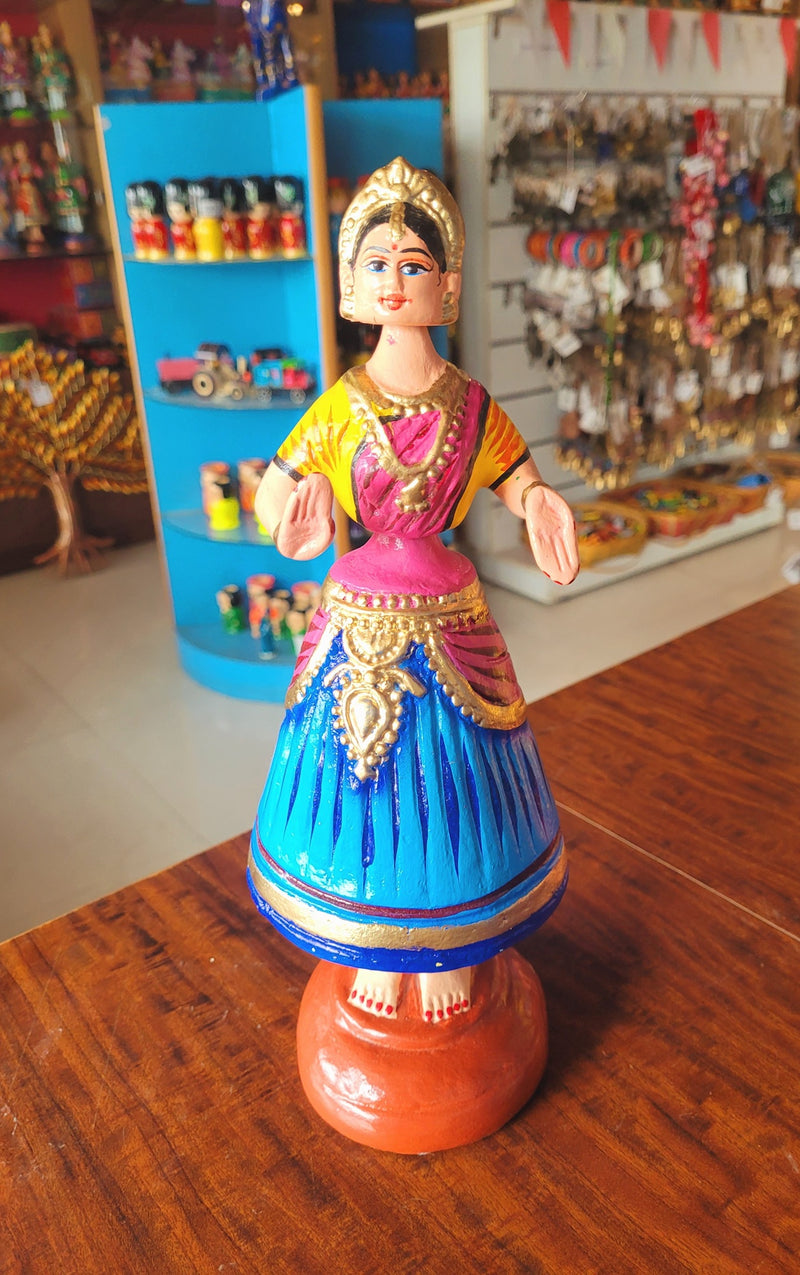 Diamond Dancing Doll 12 inch Big Blue with Pink (12 H * 4.5 L * 4.5 W) inch Paper mache Thanjavur thalayatti bommai dancing doll