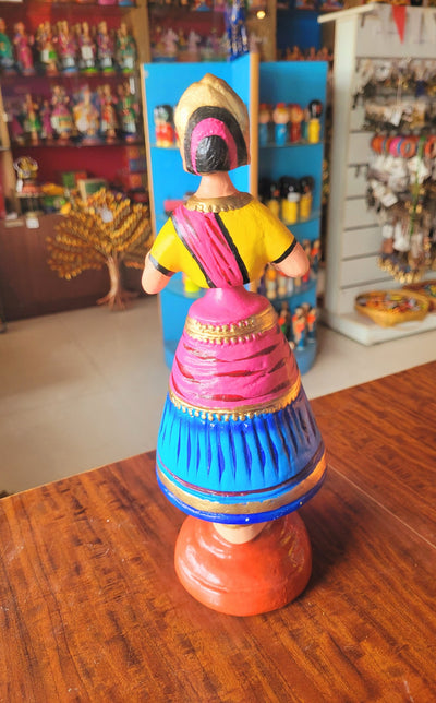 Diamond Dancing Doll 12 inch Big Blue with Pink (12 H * 4.5 L * 4.5 W) inch Paper mache Thanjavur thalayatti bommai dancing doll