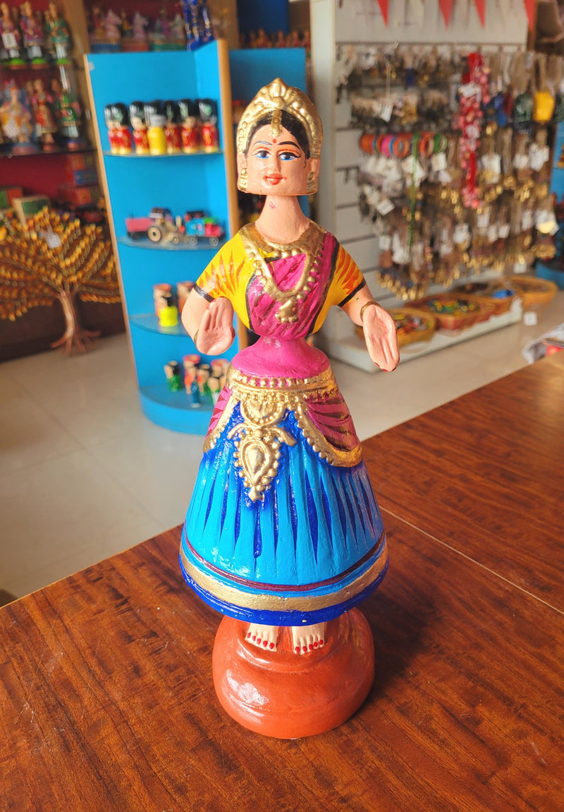 Diamond Dancing Doll 12 inch Big Blue with Pink (12 H * 4.5 L * 4.5 W) inch Paper mache Thanjavur thalayatti bommai dancing doll