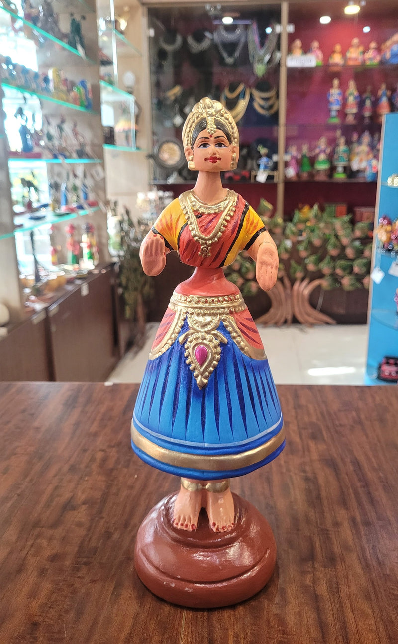 Diamond Dancing Doll 12 inch Big Blue with Red & Yellow  (12 H * 4.5 L * 4.5 W) inch Paper mache Thanjavur thalayatti Bommai Tanjore Dancing Doll