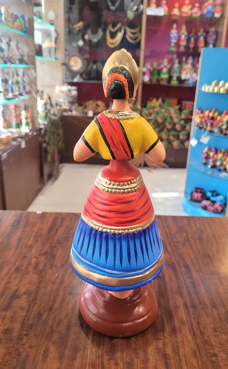 Diamond Dancing Doll 12 inch Big Blue with Red & Yellow  (12 H * 4.5 L * 4.5 W) inch Paper mache Thanjavur thalayatti Bommai Tanjore Dancing Doll