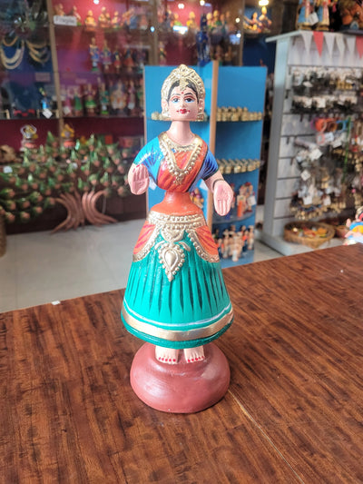 Diamond Dancing Doll 12 inch Big Green with Orange & Blue  (12 H * 4.5 L * 4.5 W) inch Paper mache Thanjavur thalayatti Bommai Tanjore Dancing Doll (Copy) (Copy) (Copy)
