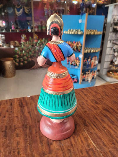 Diamond Dancing Doll 12 inch Big Green with Orange & Blue  (12 H * 4.5 L * 4.5 W) inch Paper mache Thanjavur thalayatti Bommai Tanjore Dancing Doll (Copy) (Copy) (Copy)