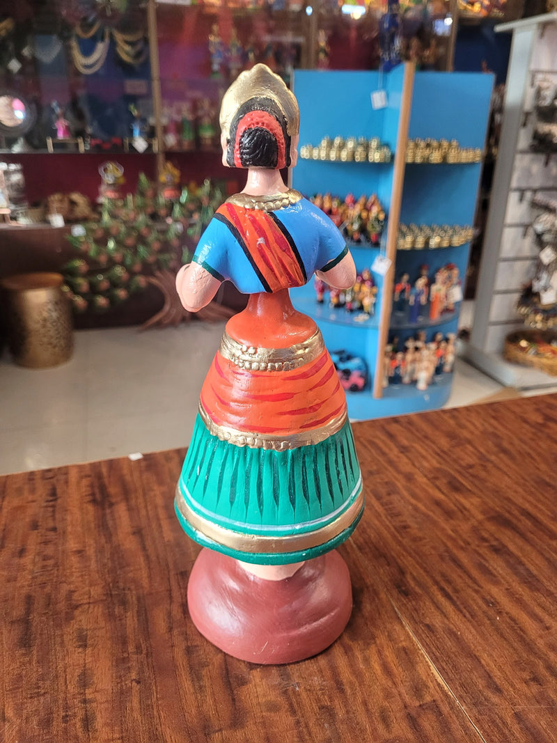 Diamond Dancing Doll 12 inch Big Green with Orange & Blue  (12 H * 4.5 L * 4.5 W) inch Paper mache Thanjavur thalayatti Bommai Tanjore Dancing Doll (Copy) (Copy) (Copy)