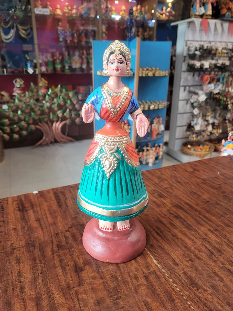 Diamond Dancing Doll 12 inch Big Green with Orange & Blue  (12 H * 4.5 L * 4.5 W) inch Paper mache Thanjavur thalayatti Bommai Tanjore Dancing Doll (Copy) (Copy) (Copy)