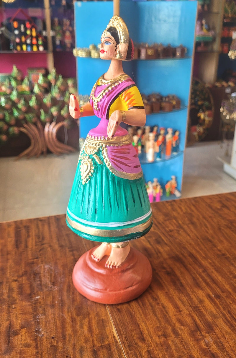 Diamond Dancing Doll 12 inch Big Green With Pink (12 H * 4.5 L * 4.5 W) inch Paper mache Thanjavur thalayatti Bommai Tanjore Dancing Doll