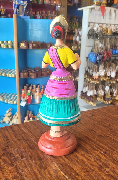 Diamond Dancing Doll 12 inch Big Green With Pink (12 H * 4.5 L * 4.5 W) inch Paper mache Thanjavur thalayatti Bommai Tanjore Dancing Doll