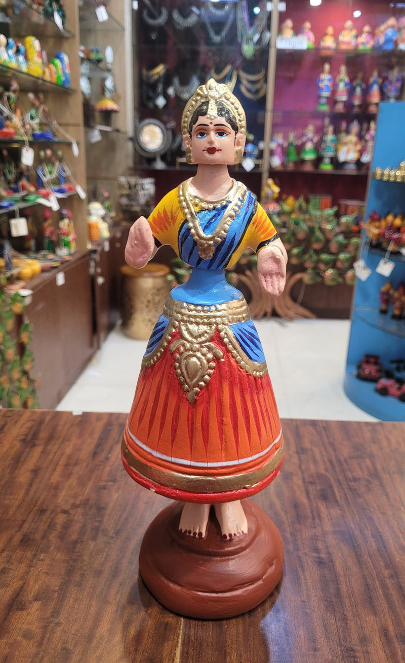 Diamond Dancing Doll 12 inch Big Orange with Blue & Yellow  (12 H * 4.5 L * 4.5 W) inch Paper mache Thanjavur thalayatti Bommai Tanjore Dancing Doll (Copy) (Copy) (Copy) (Copy) (Copy)