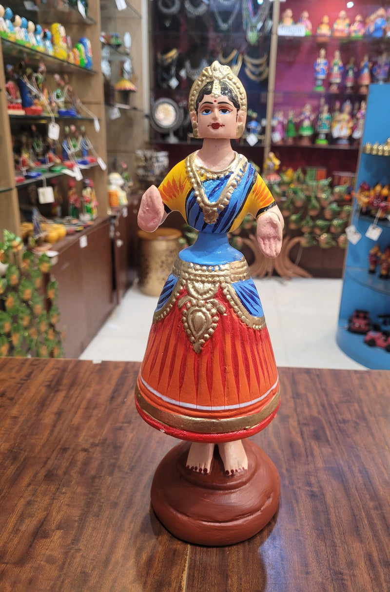 Diamond Dancing Doll 12 inch Big Orange with Blue & Yellow  (12 H * 4.5 L * 4.5 W) inch Paper mache Thanjavur thalayatti Bommai Tanjore Dancing Doll (Copy) (Copy) (Copy) (Copy) (Copy)