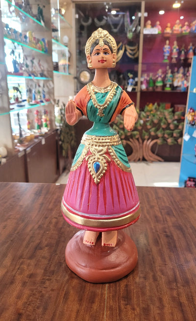 Diamond Dancing Doll 12 inch Big Pink with Light Green & Orange  (12 H * 4.5 L * 4.5 W) inch Paper mache Thanjavur thalayatti Bommai Tanjore Dancing Doll (Copy)