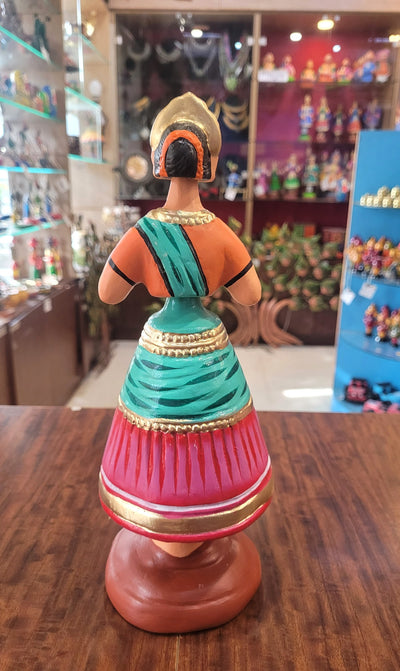Diamond Dancing Doll 12 inch Big Pink with Light Green & Orange  (12 H * 4.5 L * 4.5 W) inch Paper mache Thanjavur thalayatti Bommai Tanjore Dancing Doll (Copy)