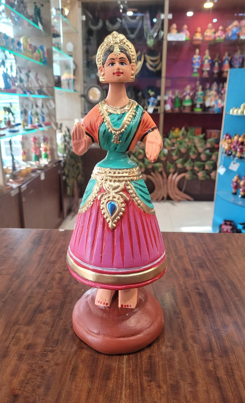 Diamond Dancing Doll 12 inch Big Pink with Light Green & Orange  (12 H * 4.5 L * 4.5 W) inch Paper mache Thanjavur thalayatti Bommai Tanjore Dancing Doll (Copy)