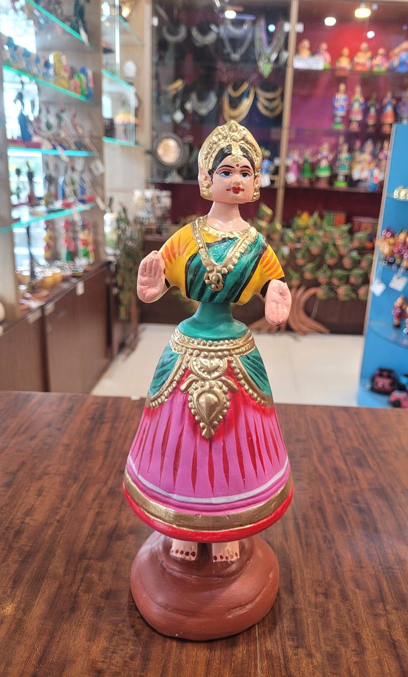 Diamond Dancing Doll 12 inch Big Pink with Light Green & Yellow  (12 H * 4.5 L * 4.5 W) inch Paper mache Thanjavur thalayatti Bommai Tanjore Dancing Doll (Copy) (Copy)