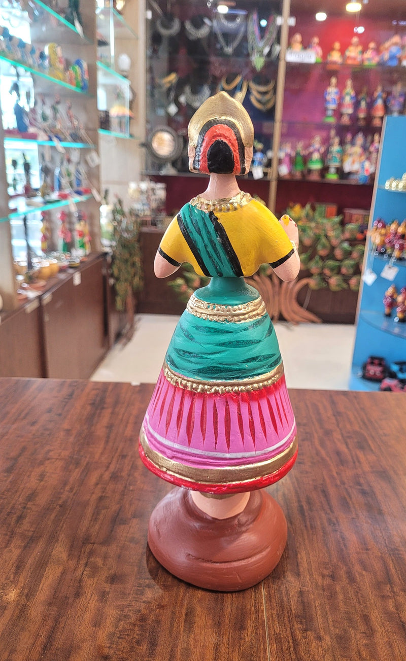 Diamond Dancing Doll 12 inch Big Pink with Light Green & Yellow  (12 H * 4.5 L * 4.5 W) inch Paper mache Thanjavur thalayatti Bommai Tanjore Dancing Doll (Copy) (Copy)