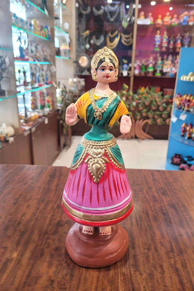 Diamond Dancing Doll 12 inch Big Pink with Light Green & Yellow  (12 H * 4.5 L * 4.5 W) inch Paper mache Thanjavur thalayatti Bommai Tanjore Dancing Doll (Copy) (Copy)