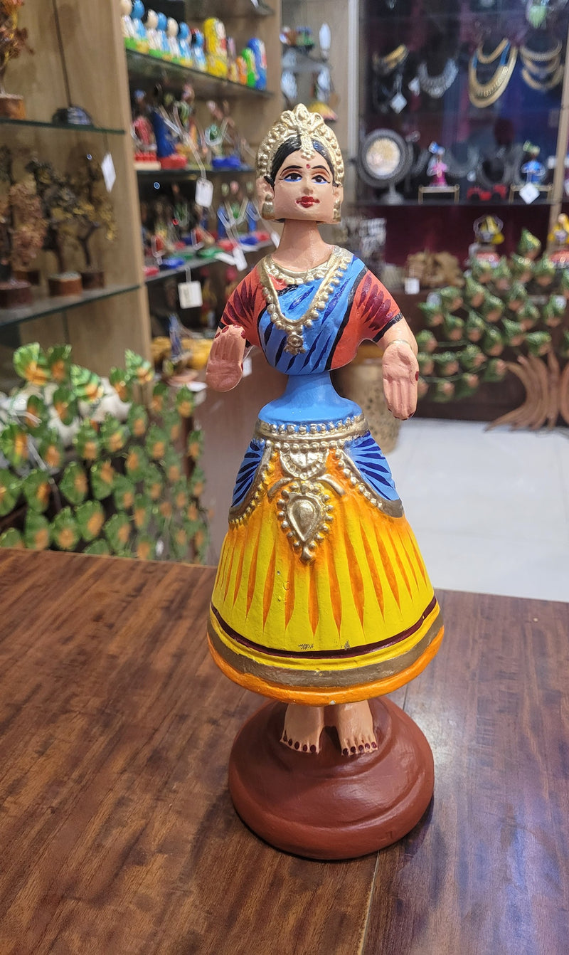 Diamond Dancing Doll 12 inch Big Yellow with Blue & Red  (12 H * 4.5 L * 4.5 W) inch Paper mache Thanjavur thalayatti Bommai Tanjore Dancing Doll (Copy) (Copy) (Copy) (Copy)