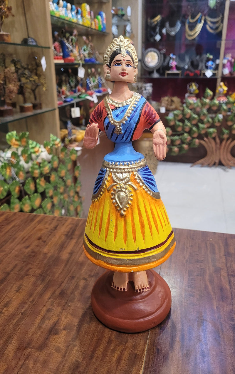 Diamond Dancing Doll 12 inch Big Yellow with Blue & Red  (12 H * 4.5 L * 4.5 W) inch Paper mache Thanjavur thalayatti Bommai Tanjore Dancing Doll (Copy) (Copy) (Copy) (Copy)