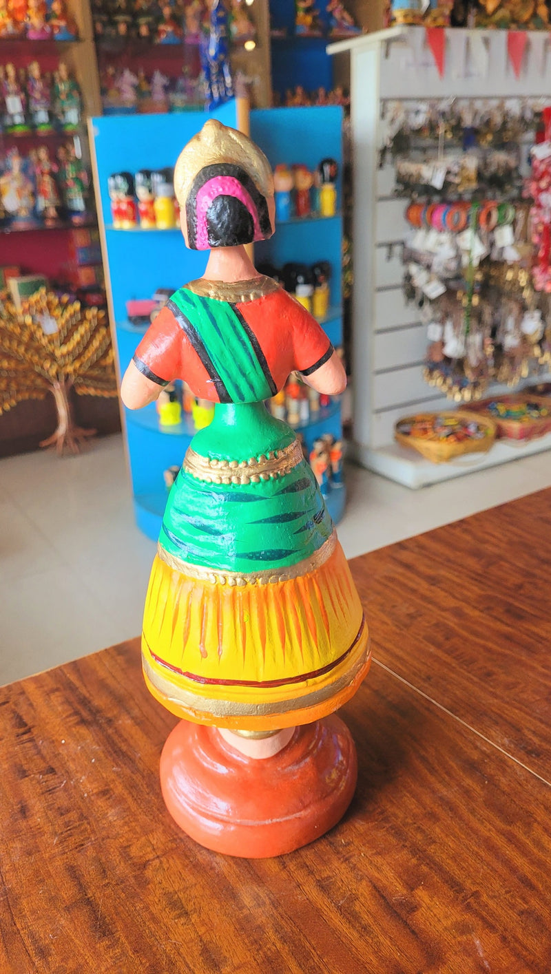Diamond Dancing Doll 12 inch Big Yellow With Green(12 H * 4.5 L * 4.5 W) inch Paper mache Thanjavur thalayatti bommai dancing doll