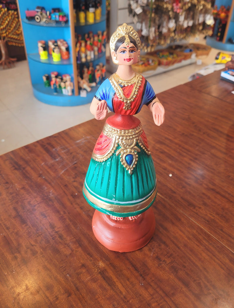 Tanjore dolls Thanjavur Thalayatti Bommai  Diamond Dancing Doll 12 inch Big Green with Red (12 H * 4 L * 4 W) inch Paper mache golu dolls butta bomma