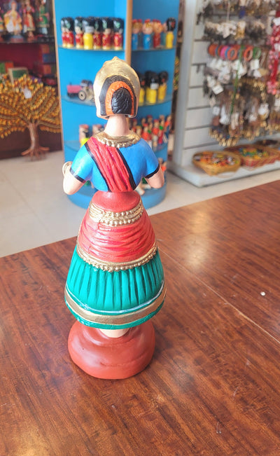 Tanjore dolls Thanjavur Thalayatti Bommai  Diamond Dancing Doll 12 inch Big Green with Red (12 H * 4 L * 4 W) inch Paper mache golu dolls butta bomma