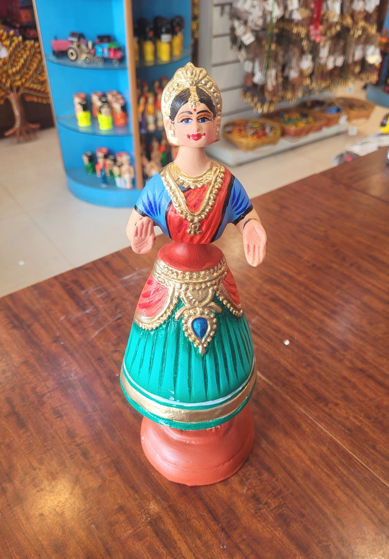 Tanjore dolls Thanjavur Thalayatti Bommai  Diamond Dancing Doll 12 inch Big Green with Red (12 H * 4 L * 4 W) inch Paper mache golu dolls butta bomma