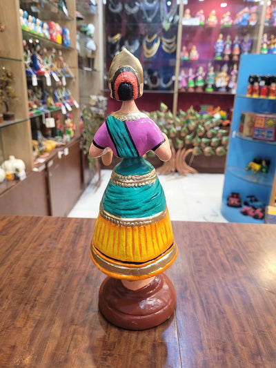 Diamond Dancing Doll 12 inch Big Yellow With Green(12 H * 4.5 L * 4.5 W) inch Paper mache Thanjavur thalayatti bommai dancing doll