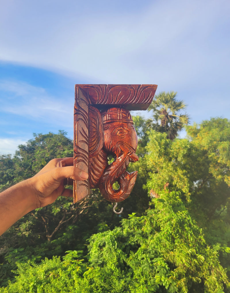 Traditional Handcarved Elephant Head Wall Bracket / CORBEL Wall hanging decor Indian Handicrafts ( 10 H * 6.5 L * 4 W ) inches