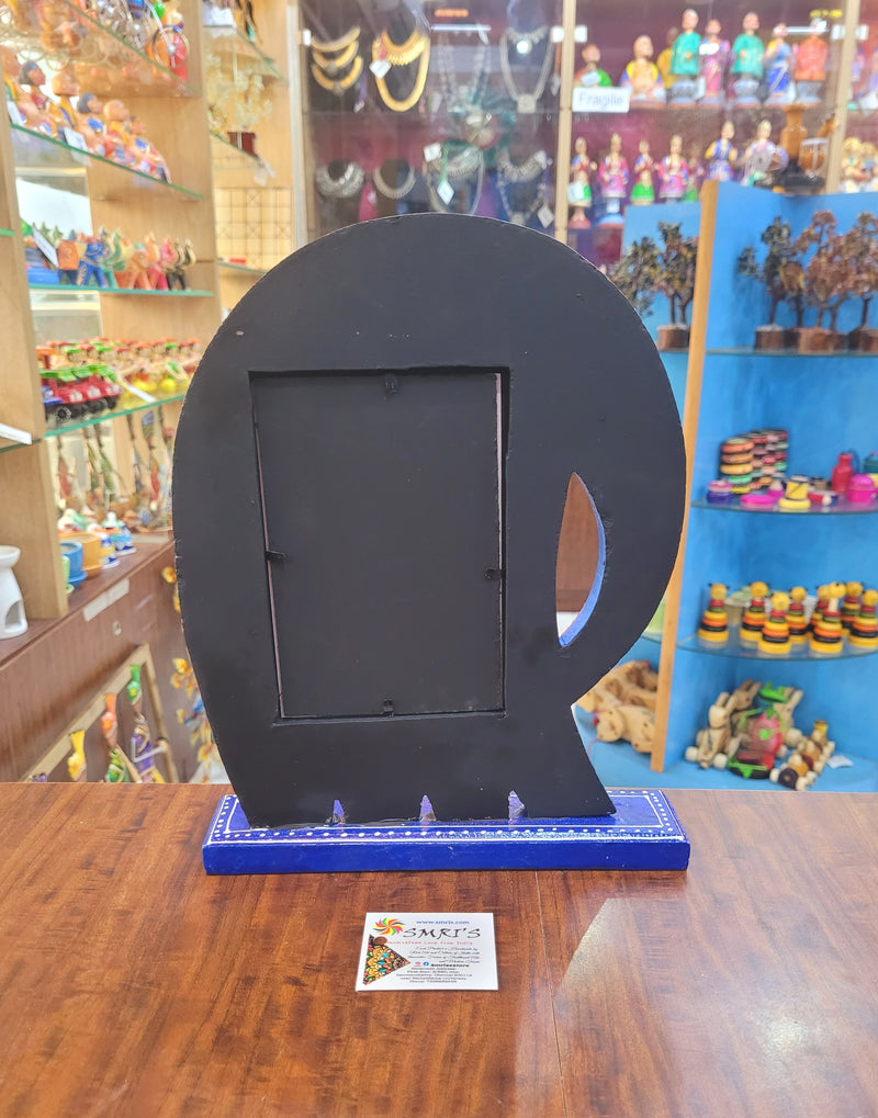 Wooden Elephant shape photo Blue Frame (11 H * 9 L * 2 W ) Inch