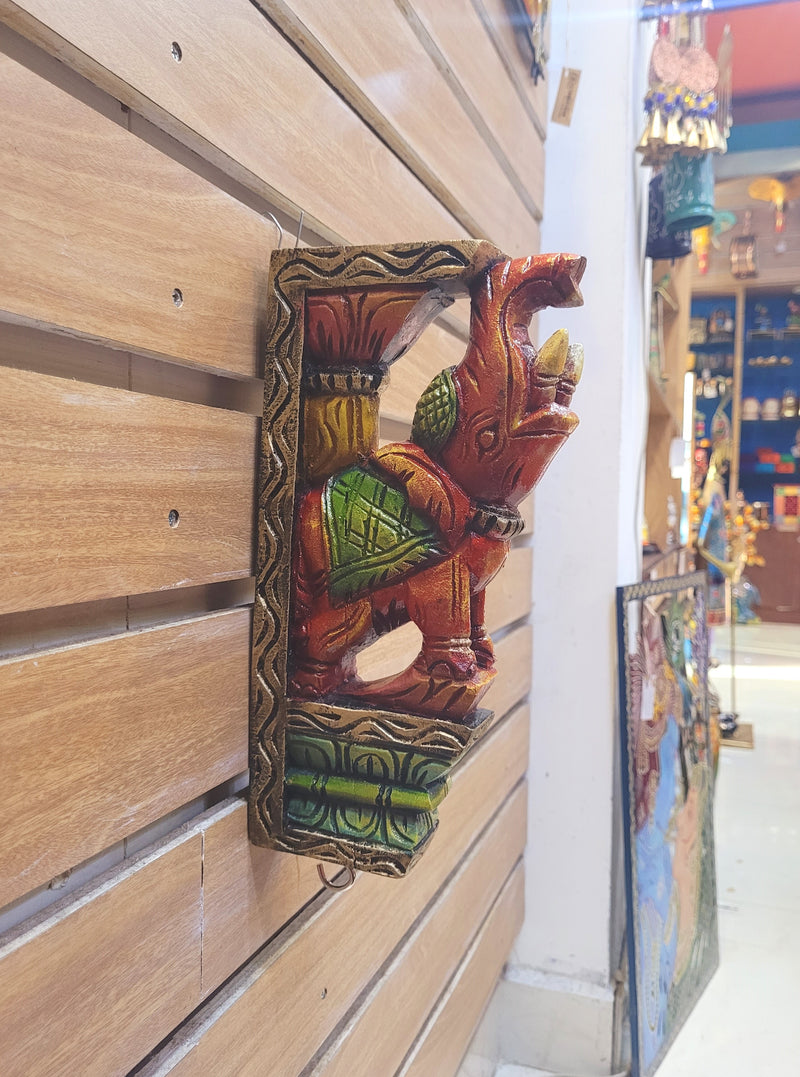 Traditional Handcarved Wooden Elephant Red Wall Bracket / CORBEL  Wall Hanging Decor  ( 13 H * 6 L * 2 W )  inches