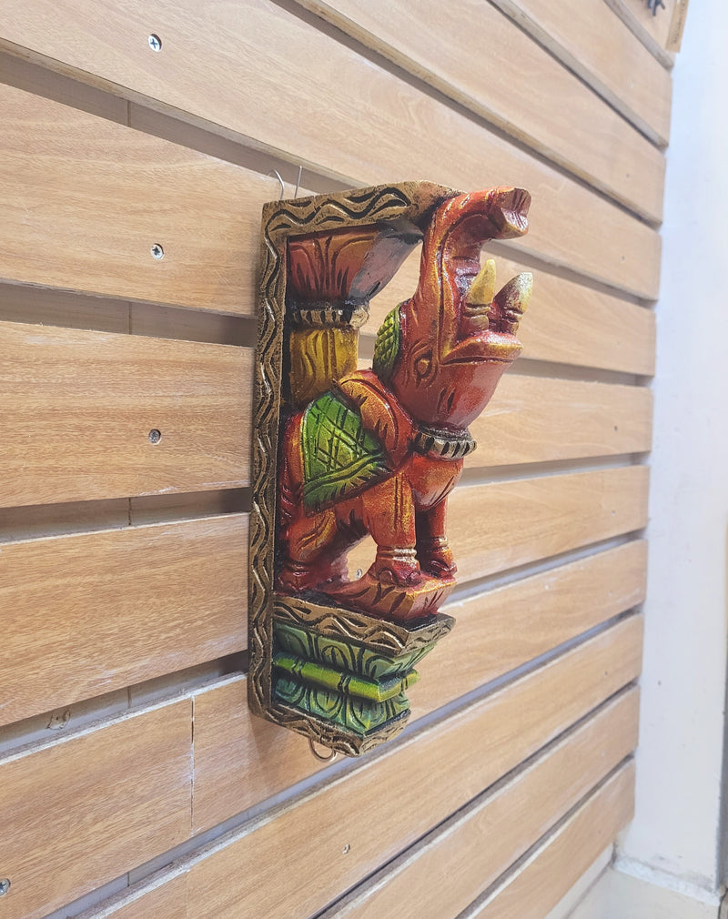 Traditional Handcarved Wooden Elephant Red Wall Bracket / CORBEL  Wall Hanging Decor  ( 13 H * 6 L * 2 W )  inches