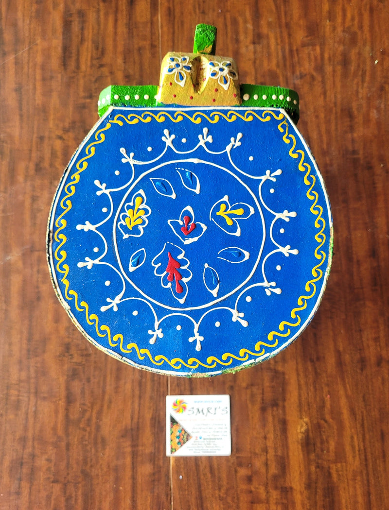Wooden Elephant Stool Green with Blue Design 2 (6H x 9L x 6.5W Inches) Indian Handicrafts Home Decor Pooja Decor Foyer Decor