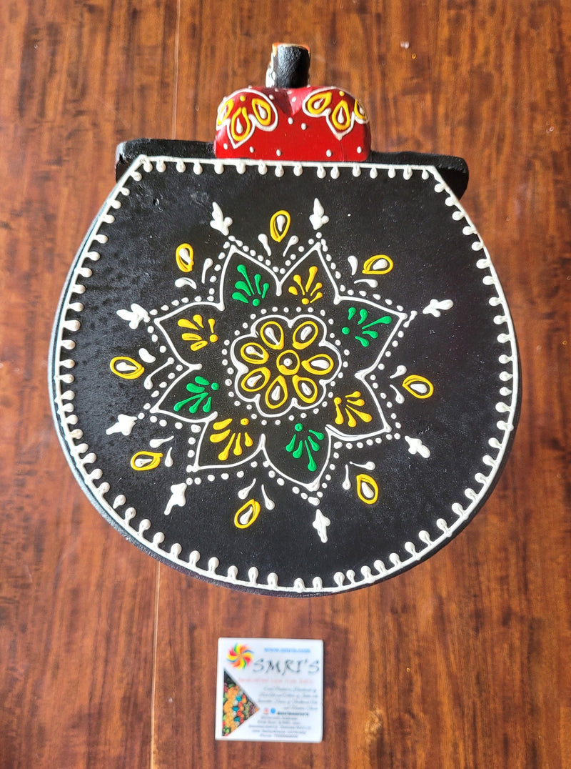 Wooden Elephant Stool Black with Red Design 4 (6H x 9L x 6.5W Inches) Indian Handicrafts Home Decor Pooja Decor Foyer Decor