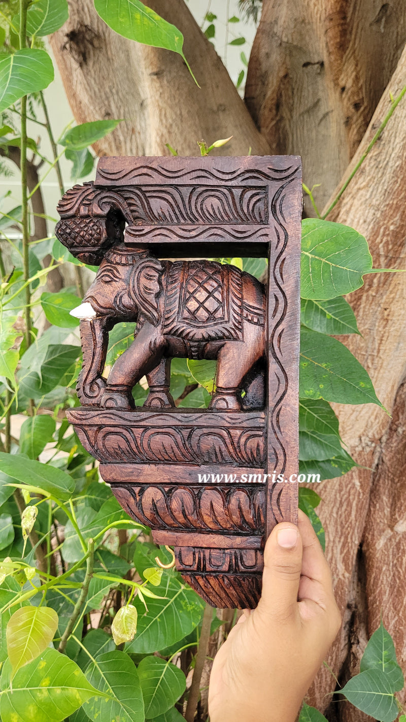 Elephant With White Tusk Bodhil Wall Bracket / Corbel 12" Natural Colour Mahogany Wood Carving Traditional Chettinad Handicrafts (12H* 7L* 2W Inches)