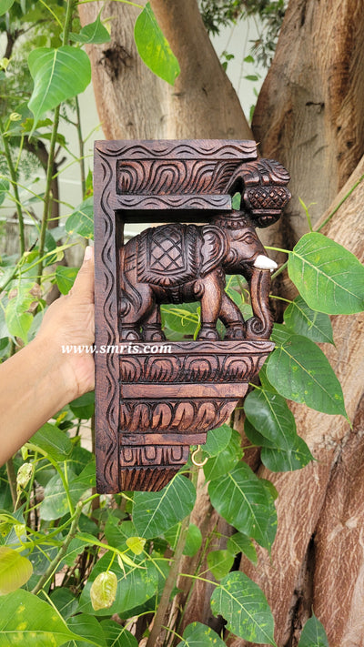 Elephant With White Tusk Bodhil Wall Bracket / Corbel 12" Natural Colour Mahogany Wood Carving Traditional Chettinad Handicrafts (12H* 7L* 2W Inches)