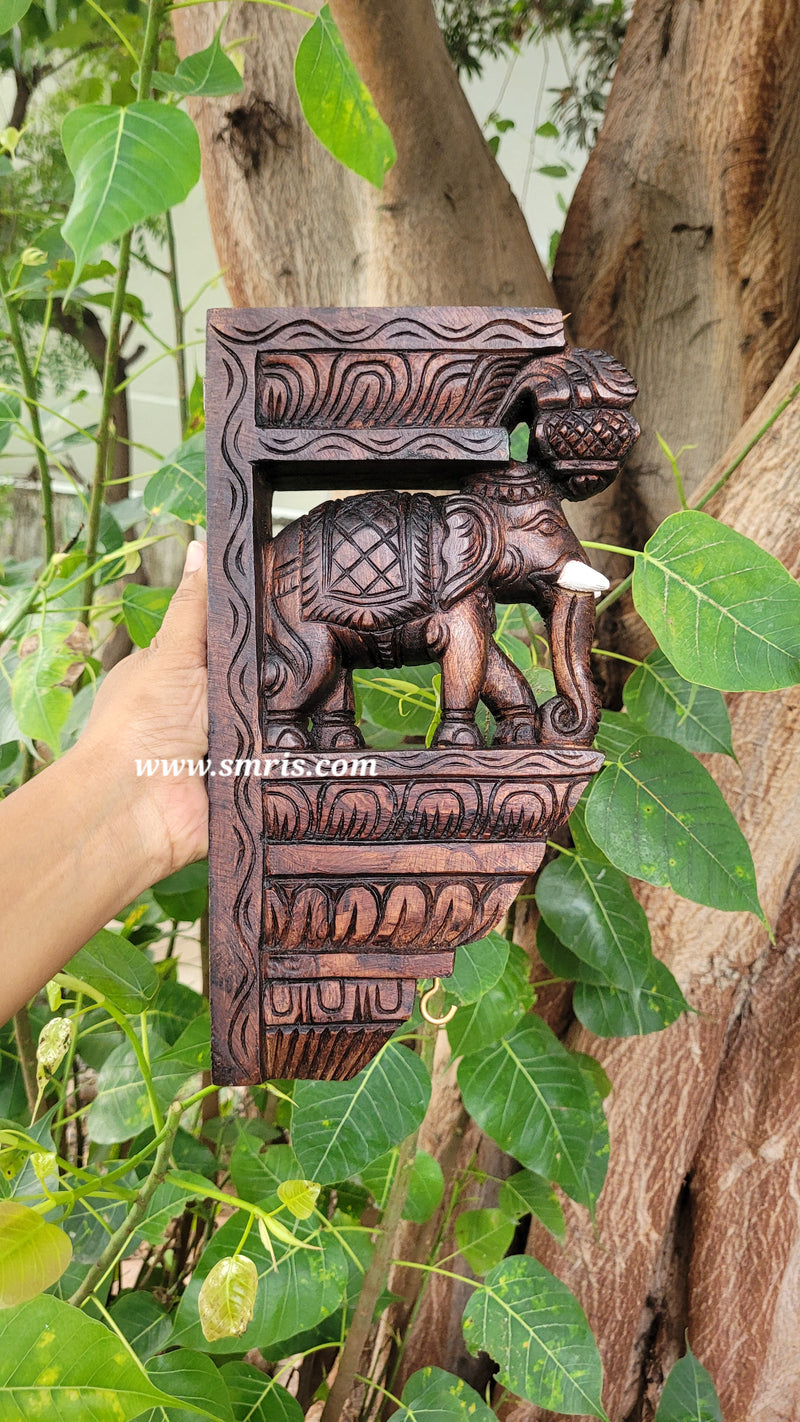 Elephant With White Tusk Bodhil Wall Bracket / Corbel 12" Natural Colour Mahogany Wood Carving Traditional Chettinad Handicrafts (12H* 7L* 2W Inches)