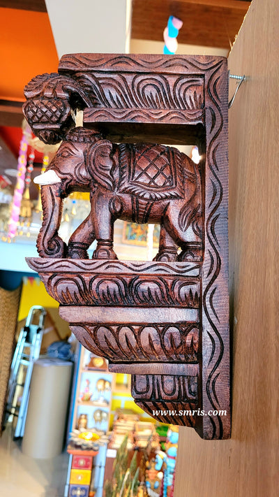 Elephant With White Tusk Bodhil Wall Bracket / Corbel 12" Natural Colour Mahogany Wood Carving Traditional Chettinad Handicrafts (12H* 7L* 2W Inches)