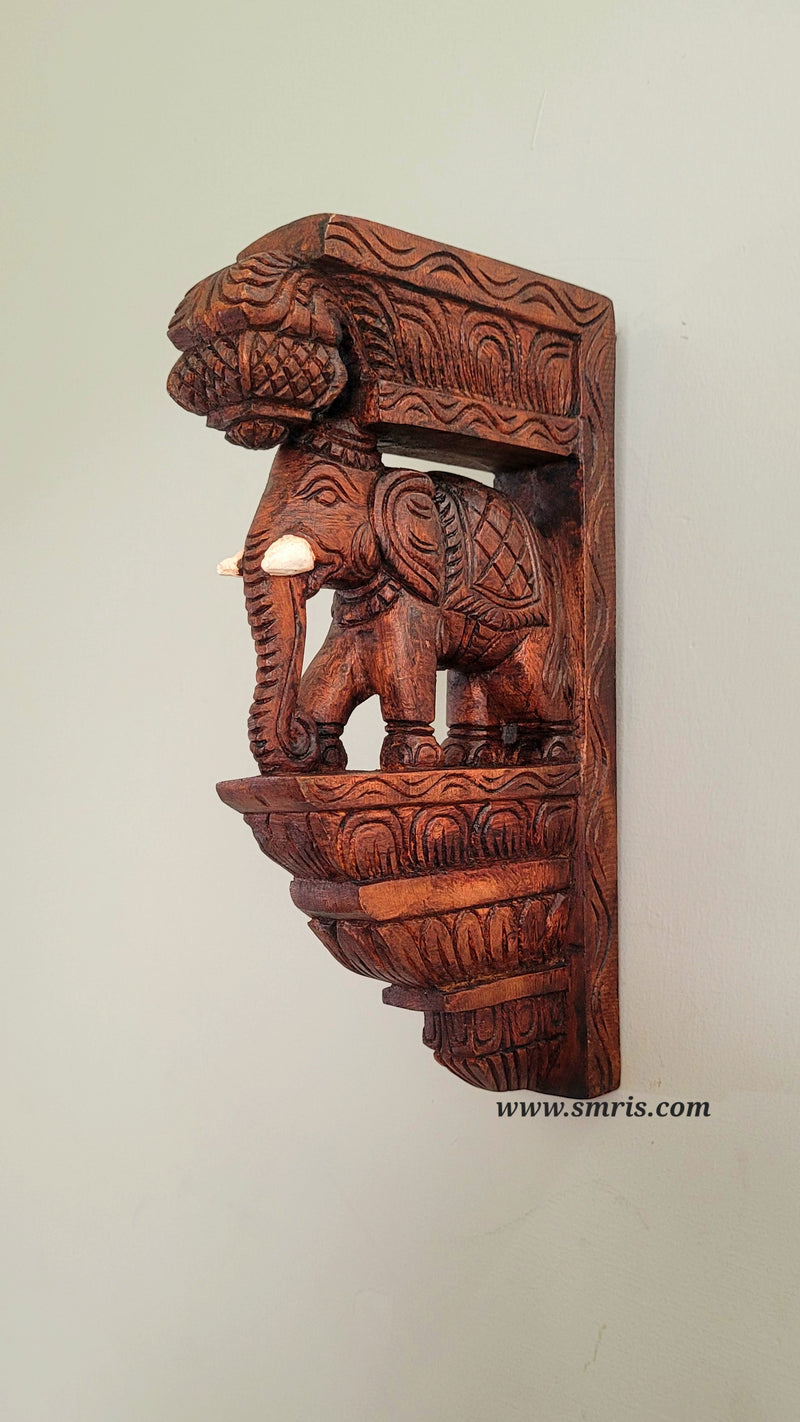 Elephant With White Tusk Bodhil Wall Bracket / Corbel 12" Natural Colour Mahogany Wood Carving Traditional Chettinad Handicrafts (12H* 7L* 2W Inches)