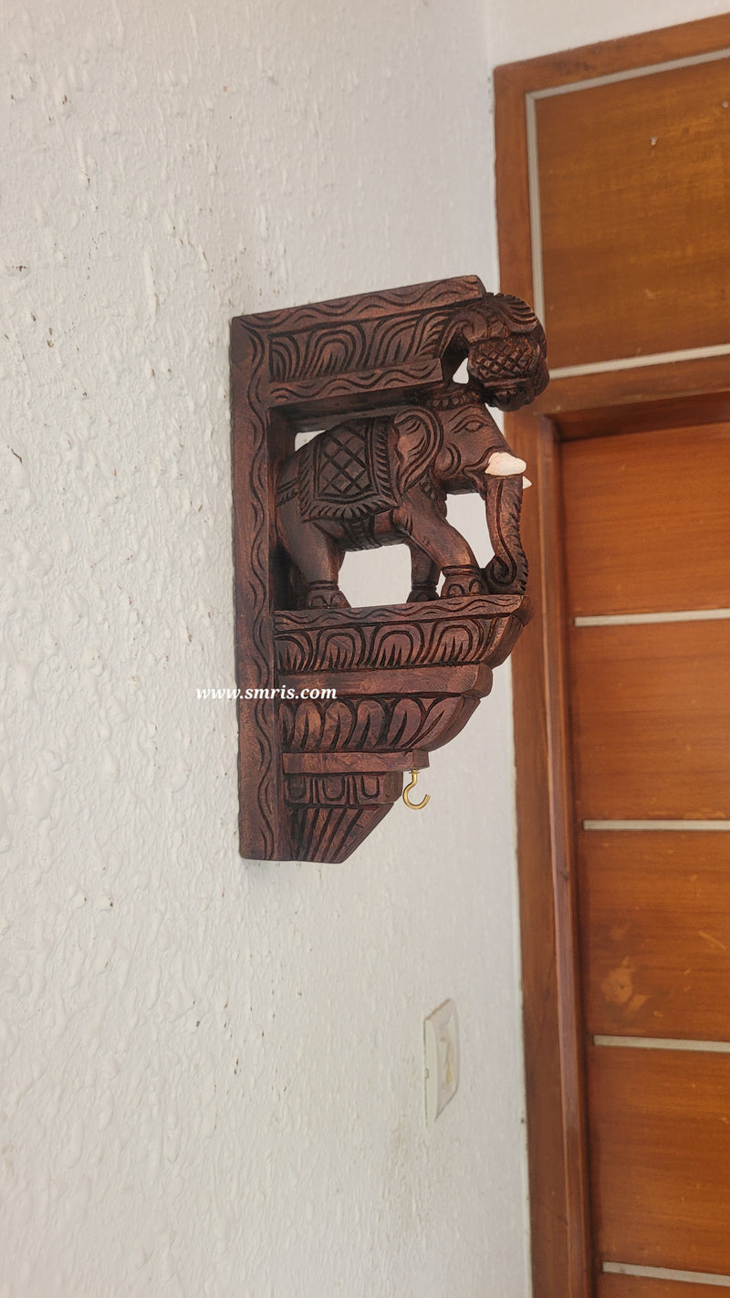 Elephant With White Tusk Bodhil Wall Bracket / Corbel 12" Natural Colour Mahogany Wood Carving Traditional Chettinad Handicrafts (12H* 7L* 2W Inches)