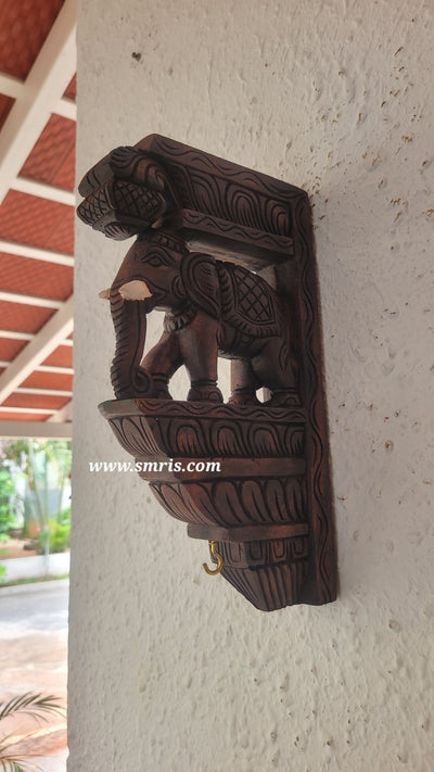 Elephant With White Tusk Bodhil Wall Bracket / Corbel 12" Natural Colour Mahogany Wood Carving Traditional Chettinad Handicrafts (12H* 7L* 2W Inches)