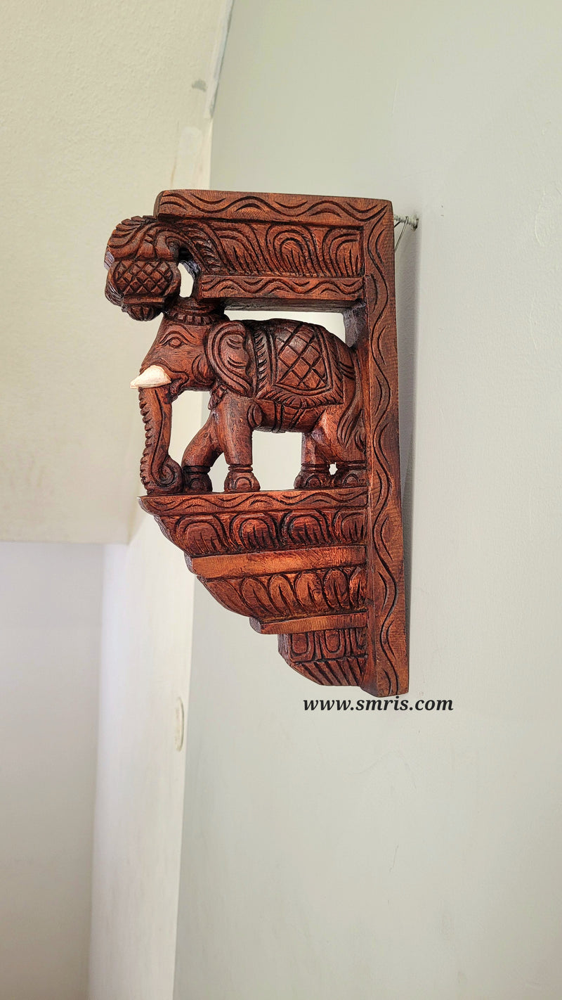 Elephant With White Tusk Bodhil Wall Bracket / Corbel 12" Natural Colour Mahogany Wood Carving Traditional Chettinad Handicrafts (12H* 7L* 2W Inches)