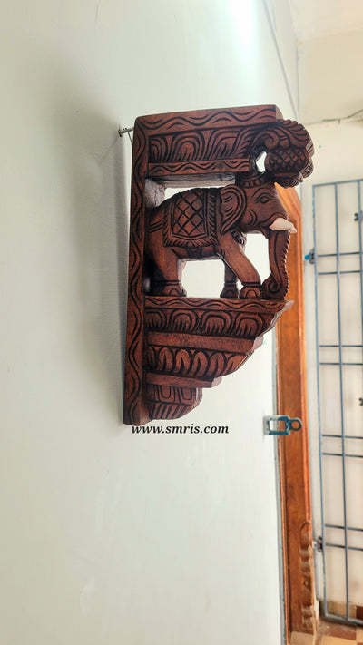 Elephant With White Tusk Bodhil Wall Bracket / Corbel 12" Natural Colour Mahogany Wood Carving Traditional Chettinad Handicrafts (12H* 7L* 2W Inches)