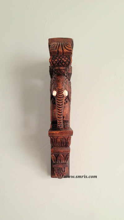 Elephant With White Tusk Bodhil Wall Bracket / Corbel 12" Natural Colour Mahogany Wood Carving Traditional Chettinad Handicrafts (12H* 7L* 2W Inches)