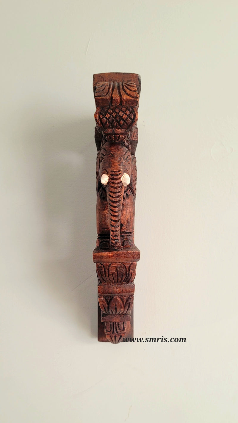 Elephant With White Tusk Bodhil Wall Bracket / Corbel 12" Natural Colour Mahogany Wood Carving Traditional Chettinad Handicrafts (12H* 7L* 2W Inches)