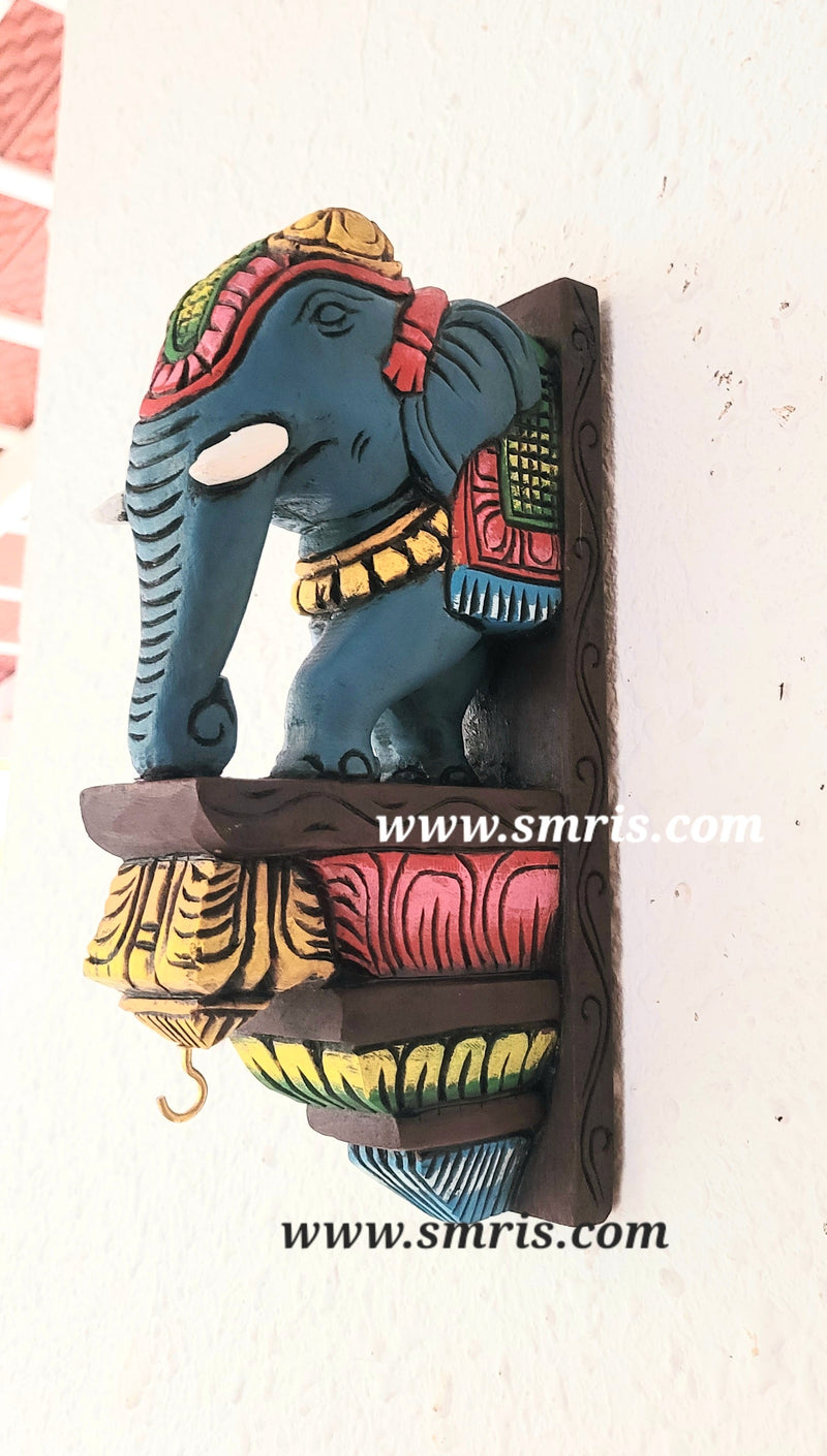 Elephant Wood Carving Wall bracket / Corbel traditional Chettinad Handicrafts Blue