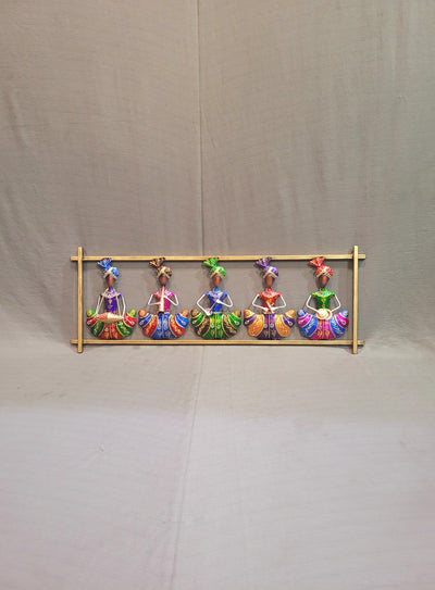 Wall decor Five Rajasthani Musicians men sitting Colourful frame 10*29 inch Iron