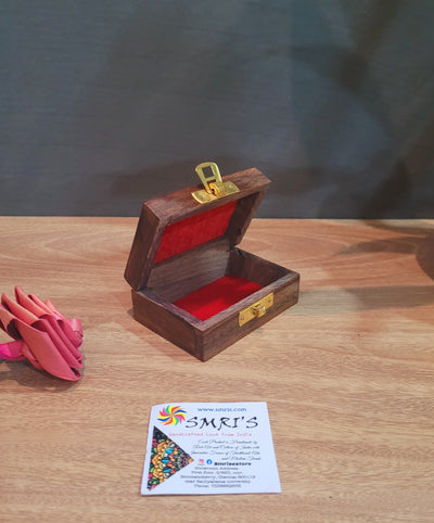 Rose wood carving floral design Wooden brown Box Small Rosewood Return gifts for festival ring box (1.5 H * 3.5 L * 2.5 W) Inches