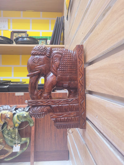 Traditional Handcarved Full Elephant Wall Bracket / CORBEL  Wall Hanging Decor Indian Handicrafts ( 12 H * 8.5 L * 3 W ) inches