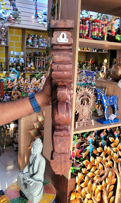 Gaja Yazhi / Yali BIG Wood Carving Wall Bracket / Corbel Mahogany Wood Traditional Chettinad Handicrafts Natrual (18 H x 7.5 L x 3 W Inches)