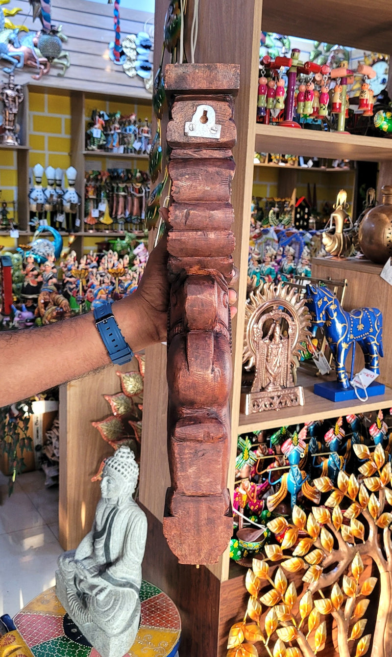 Gaja Yazhi / Yali BIG Wood Carving Wall Bracket / Corbel Mahogany Wood Traditional Chettinad Handicrafts Natrual (18 H x 7.5 L x 3 W Inches)